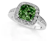 Fancy Green Cushion Cut Diamond Halo Pavé Engagement Ring Set in Silver with Bezel Setting
