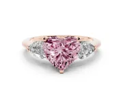 Heart-Shaped 3-Stone Engagement Ring Setting for a Fancy Pink Lab-Grown Diamond | Rose Gold