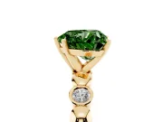 Fancy Green Heart Cut Diamond Solitaire Ring Set in Yellow gold with Bezel-Set Accents on Beaded Band and Prong Setting