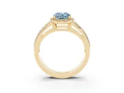 Fancy Blue Oval Cut Diamond Halo Ring Set in Yellow gold with Double Pavé Split Shank