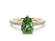 Fancy Green Pear Cut Diamond Pavé Band Ring Set in Yellow gold with Prong-Set Center Stone