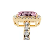 Emerald Cut Halo Engagement Ring Setting for a Fancy Pink Lab-Grown Diamond | Graduated Pavé Band | Yellow Gold