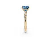Fancy Blue Princess Cut Diamond Cluster Solitaire Ring Set in Yellow gold with Prong Setting