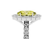 Fancy Yellow Oval Cut Diamond Milgrain Floral Halo Engagement Ring Set in Platinum with Pavé Band