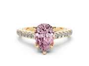 Pear-Shaped Hidden Halo Pave Engagement Ring Setting for a Fancy Pink Lab-Grown Diamond | Claw Prongs | Yellow Gold