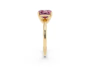 Fancy Pink Asscher Cut Diamond Solitaire Ring Set in Yellow gold with Prong Setting on a Plain Round Band