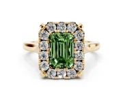 Emerald Cut Claw Corner Halo Engagement Ring Setting for a Fancy Green Lab-Grown Diamond | Slim Plain Band | Yellow Gold