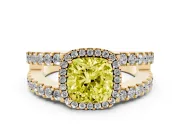 Cushion Cut Halo Split Shank Engagement Ring Setting for a Fancy Yellow Lab-Grown Diamond | Pavé Strands | Yellow Gold