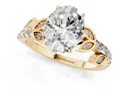 Oval Leaf Pavé Engagement Ring Setting | Leaf Motif Shoulders | Yellow Gold