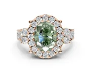 Oval Halo Engagement Ring Setting for a Fancy Green Lab-Grown Diamond | Side Clusters | Rose Gold
