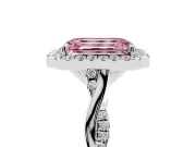 Emerald Cut Twist Halo Engagement Ring Setting for a Fancy Pink Lab-Grown Diamond | Platinum