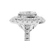 Radiant Cut Lab-Grown Diamond Double Halo Statement Ring Set in Platinum with Pavé Band