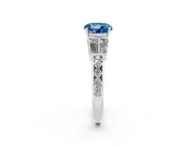 Fancy Blue Round Cut Diamond Engagement Ring Set in White gold with Baguette Side Stones and Channel Set Band