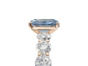 Emerald Cut Side Stone Engagement Ring Setting for a Fancy Blue Lab-Grown Diamond | Scalloped Prong Accents | Rose Gold