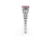 Fancy Pink Emerald Cut Diamond Three-Stone Ring Set in White gold with Braided Band