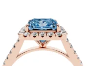 Princess Cut Halo Engagement Ring Setting for a Fancy Blue Lab-Grown Diamond | Pave Shoulders | Rose Gold