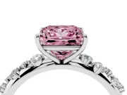 Fancy Pink Princess Cut Diamond Cluster Solitaire Ring Set in Silver with Prong Setting