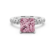 Princess Cut Pavé Solitaire Engagement Ring Setting for a Fancy Pink Lab-Grown Diamond | Shared Prong Band | Platinum