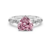 Fancy Pink Heart Cut Diamond Cluster Solitaire Ring Set in White gold with Prong Setting