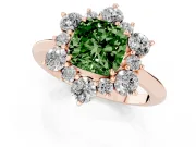 Cushion Cut Cluster Halo Engagement Ring Setting for a Fancy Green Lab-Grown Diamond | Rose Gold