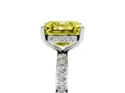 Fancy Yellow Asscher Cut Diamond Pavé Band Ring Set in Platinum with Prong-Set Center Stone