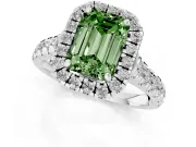 Emerald Cut Accented Halo Engagement Ring Setting for a Fancy Green Lab-Grown Diamond | Platinum