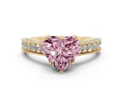 Heart-Shaped Hidden Halo Engagement Ring Setting for a Fancy Pink Lab-Grown Diamond | Milgrain Pave | Yellow Gold