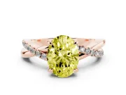 Fancy Yellow Oval Cut Diamond Twist Band Solitaire Set in Rose gold with Pavé Accents and Prong Setting