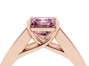 Fancy Pink Asscher Cut Diamond Solitaire Ring Set in Rose gold with Channel-Set Accent Stones and Prong Setting