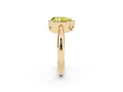 Fancy Yellow Pear Cut Diamond Halo Engagement Ring Set in Yellow gold with Plain Split Shank and Prong Setting