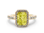 Radiant Cut Pave Halo Engagement Ring Setting for a Fancy Yellow Lab-Grown Diamond | Yellow Gold