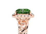 Fancy Green Radiant Cut Diamond Halo Ring Set in Rose gold with Scrollwork Band and Prong Setting