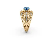 Round Art Deco Graduated Engagement Ring Setting for a Fancy Blue Lab-Grown Diamond | Yellow Gold
