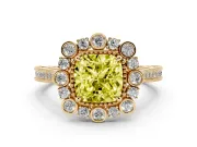 Cushion Cut Scalloped Halo Engagement Ring Setting for a Fancy Yellow Lab-Grown Diamond | Milgrain Edges | Yellow Gold