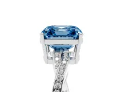 Fancy Blue Asscher Cut Diamond Solitaire Twisted Pavé Ring Set in Silver with Prong Setting