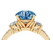Round Three Stone Pavé Engagement Ring Setting for a Fancy Blue Lab-Grown Diamond | Round Side Stones | Yellow Gold