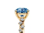 Fancy Blue Round Cut Diamond Solitaire Vine Band Ring Set in Yellow gold with Round Accents and Prong Setting