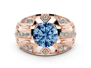 Round Art Deco Graduated Engagement Ring Setting for a Fancy Blue Lab-Grown Diamond | Rose Gold