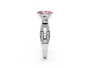 Fancy Pink Three-Stone Oval Cut Diamond Twist Band Ring Set in White gold with Pavé Accents and Prong Setting