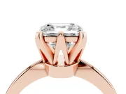 Asscher Cut Diamond Solitaire Engagement Ring Set in Rose gold with Slim Tapered Solitaire Band