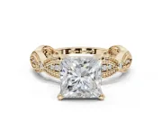 Princess Cut Vintage Milgrain Engagement Ring Setting | Graduated Stations | Yellow Gold