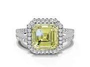 Asscher Cut Halo Split Shank Engagement Ring Setting for a Fancy Yellow Lab-Grown Diamond | Pavé Shoulders | White Gold