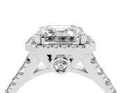 Asscher Cut Halo Engagement Ring Setting | Shared Prong Shoulders | Sterling Silver