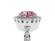Round Milgrain Halo Engagement Ring Setting for a Fancy Pink Lab-Grown Diamond | Pavé Shoulders | Sterling Silver