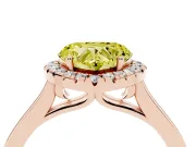 Fancy Yellow Heart Cut Halo Round Diamond Solitaire Ring Set in Rose gold with Pavé Band and Prong Setting
