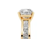 Cushion Cut Diamond Solitaire Ring Set in Yellow gold with Channel-Set Band and Prong Setting