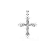 Round Lab-Grown Diamond Vintage Milgrain Cross Pendant Necklace | Pointed Arms | Sterling Silver