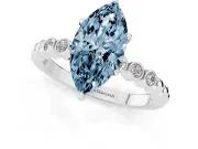 Fancy Blue Marquise Cut Diamond Solitaire Engagement Ring Set in Platinum with Bezel Accents on Beaded Band