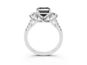 Fancy Black Three-Stone Asscher Cut Diamond Pavé Band Ring Set in White gold with Prong-Set Trio