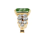 Fancy Green Emerald Cut Diamond Cluster Engagement Ring Set in Yellow gold with Pavé Band and Prong Setting